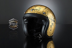 casco moto custom cracked gold