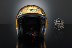 casco moto custom cracked gold