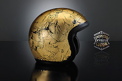 casco moto custom cracked gold