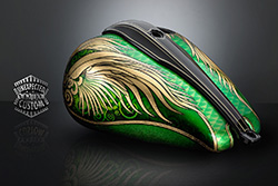 custom motorcycle tank green angel wings